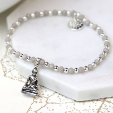 Grey & Silver Plated Bead Bracelet with Sitting Buddah Charm by Peace Of Mind